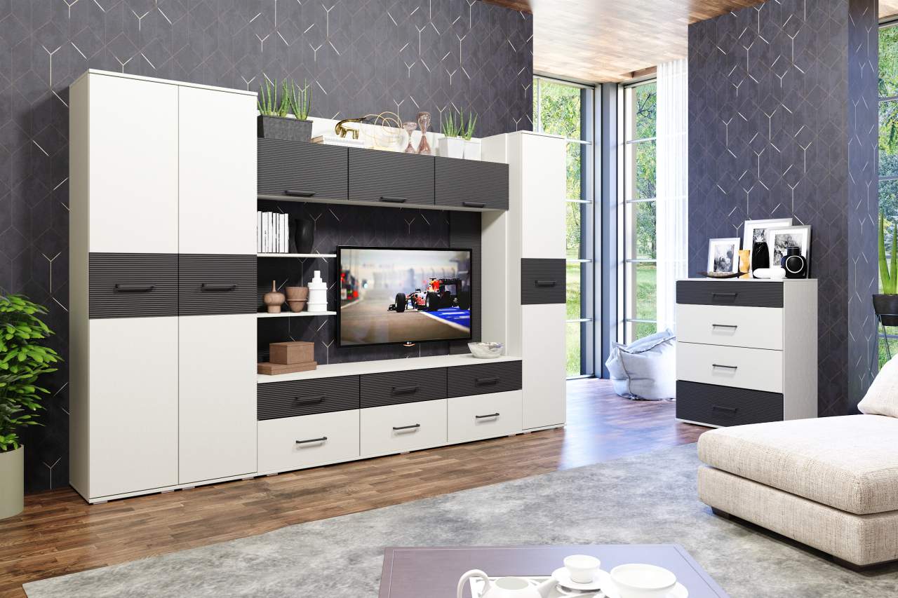 Гостиная Город-2 белый/черный матовый